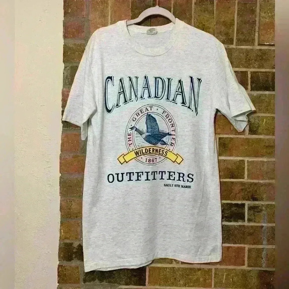 Anvil Other - 1990s Canadian Outfitters grey and blue t-shirt